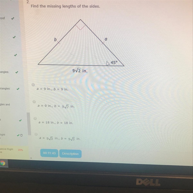 Find the missing lengths of the sides. d Proof ons 45° 9V2 in. riangles:-example-1