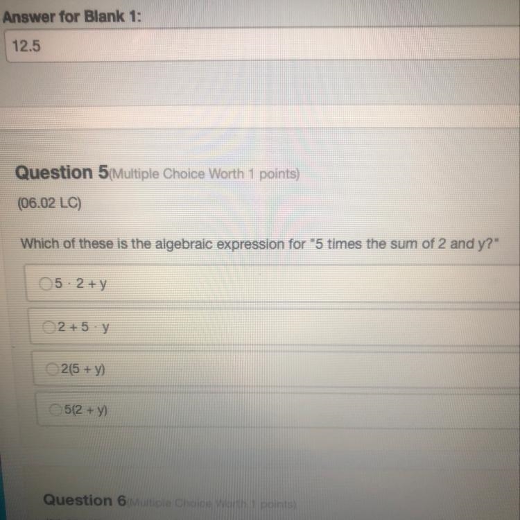 Which of these is a algebraic expression for five times the sum of two And Y?-example-1