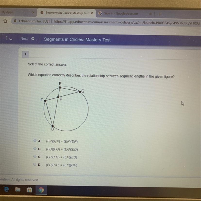 Which equation correctly describes the relationship between segment lengths in the-example-1