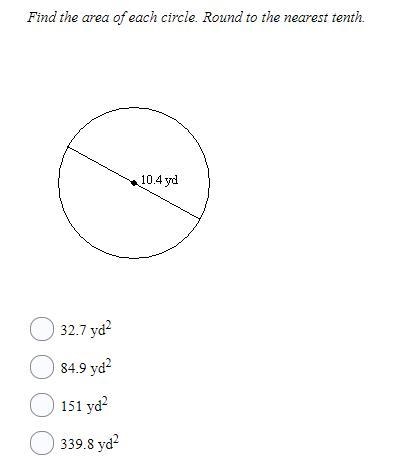 10 POINTS Find the area of each circle. Round to the nearest tenth.-example-1