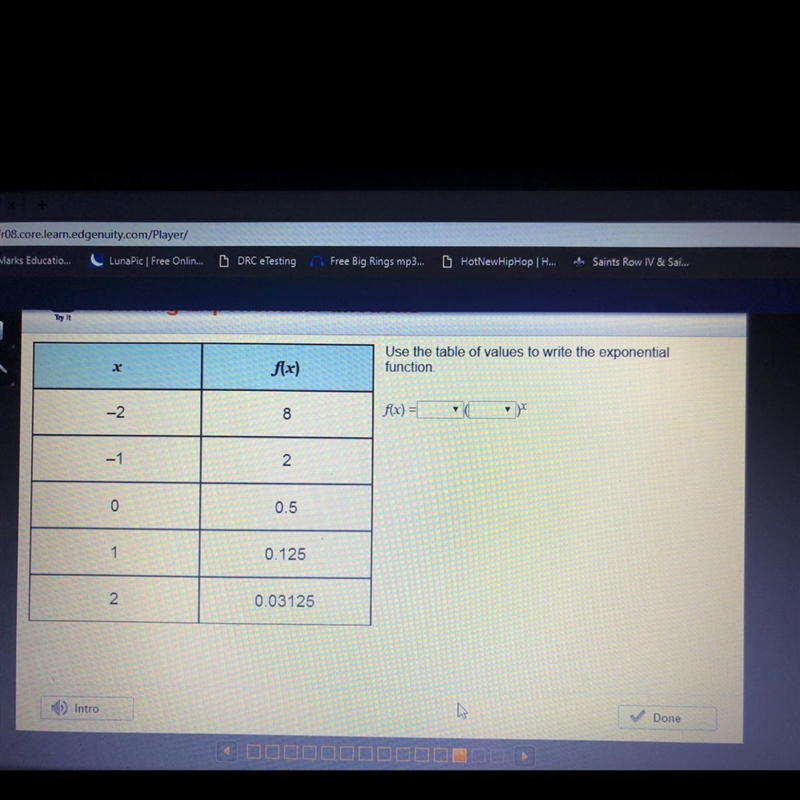 Use the table of values to write the exponential function-example-1