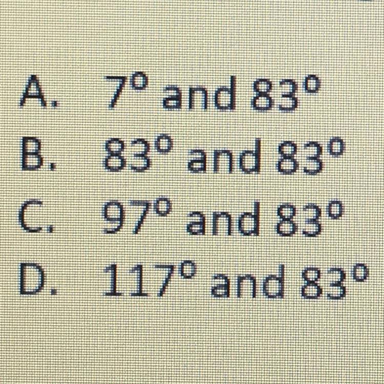 1. Which of the following could be the measurements of two complementary angles?-example-1