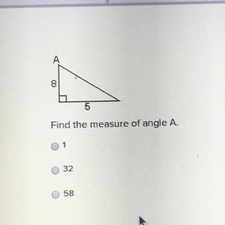 Find the measure of angle A.-example-1