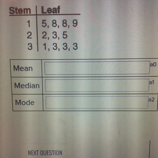 Use the stem-and-leaf plot below to match each term with the correct value. (Round-example-1