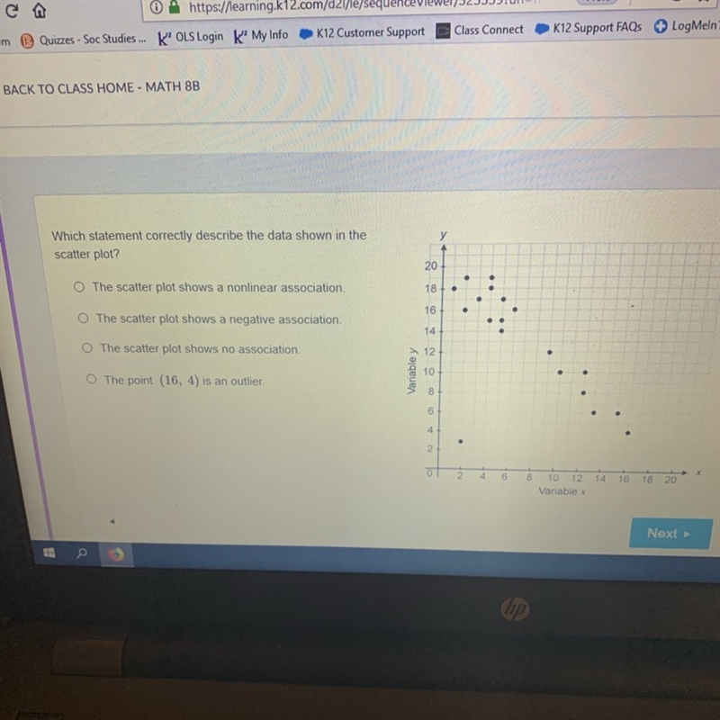 Which statement correctly describes the data shown in the scatter plot-example-1