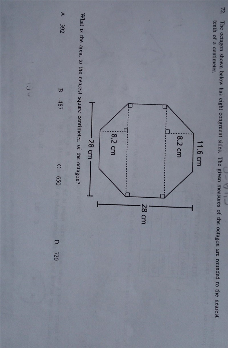 The octagon shown below has eight congruent sides. The given measures of the octagon-example-1