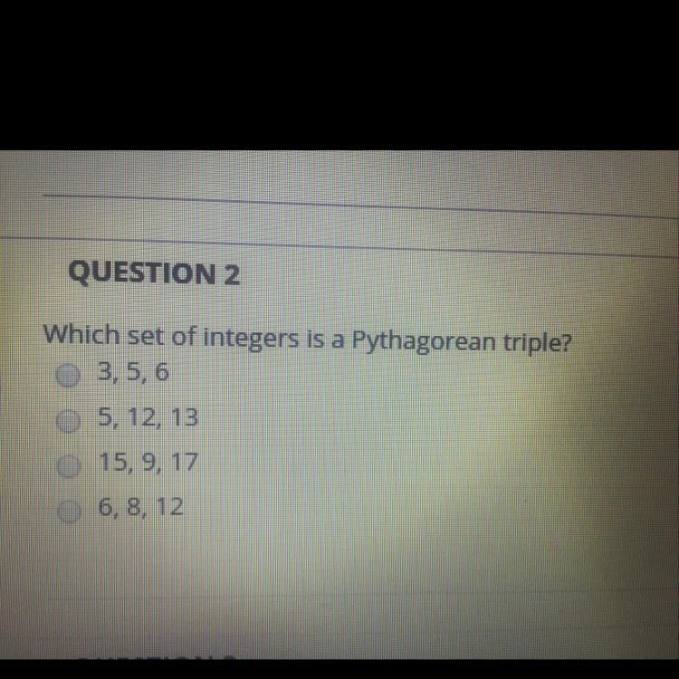 Which set of integers is a Pythagorean triple?-example-1