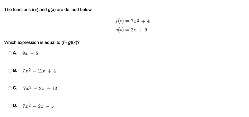 Which expression is equal to (f - g)(x)?-example-1