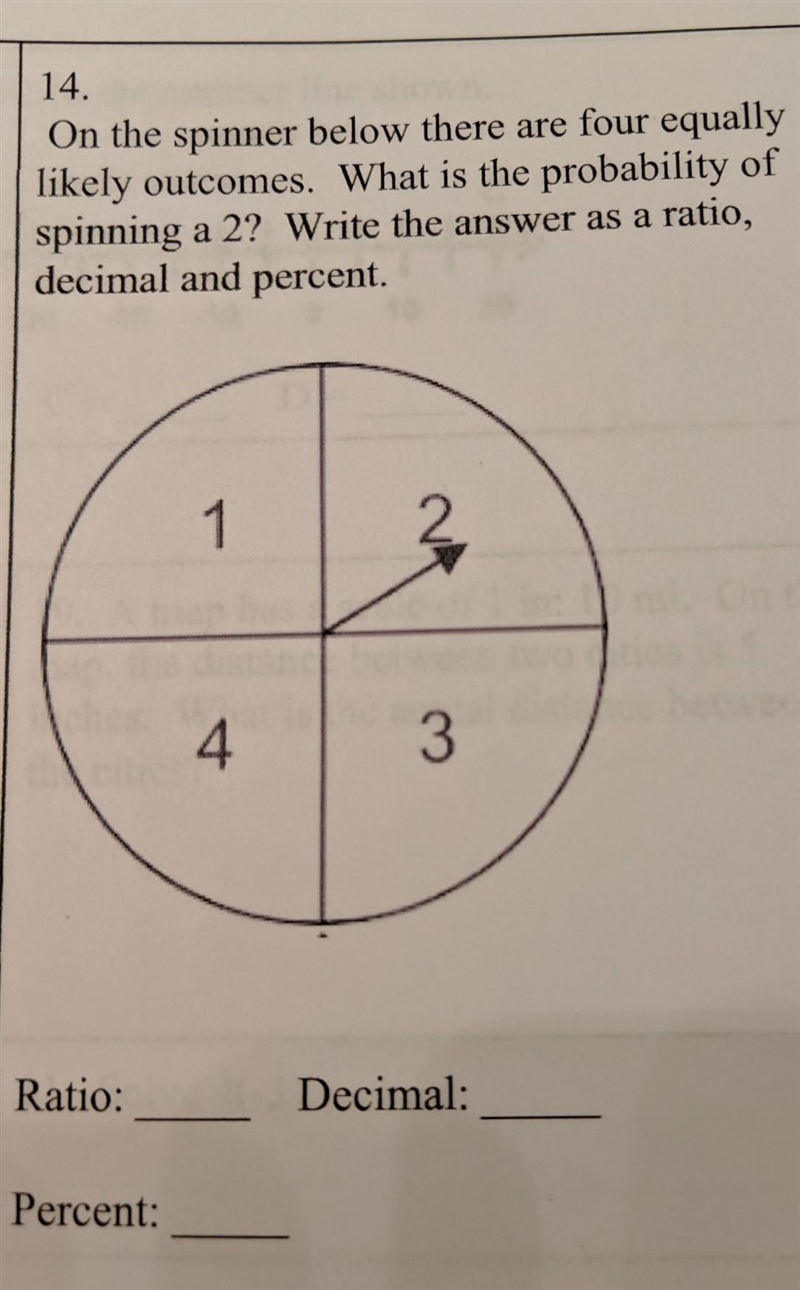 On the spinner below there are four equally likely outcomes. What is the probability-example-1