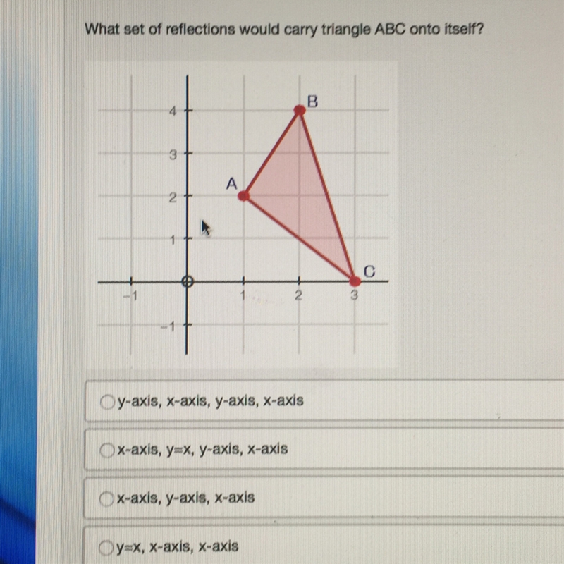 What set of reflections would carry triangle ABC onto itslelf?-example-1