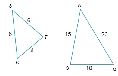 Shelly states that the triangles below are similar. Which proportion supports her-example-1