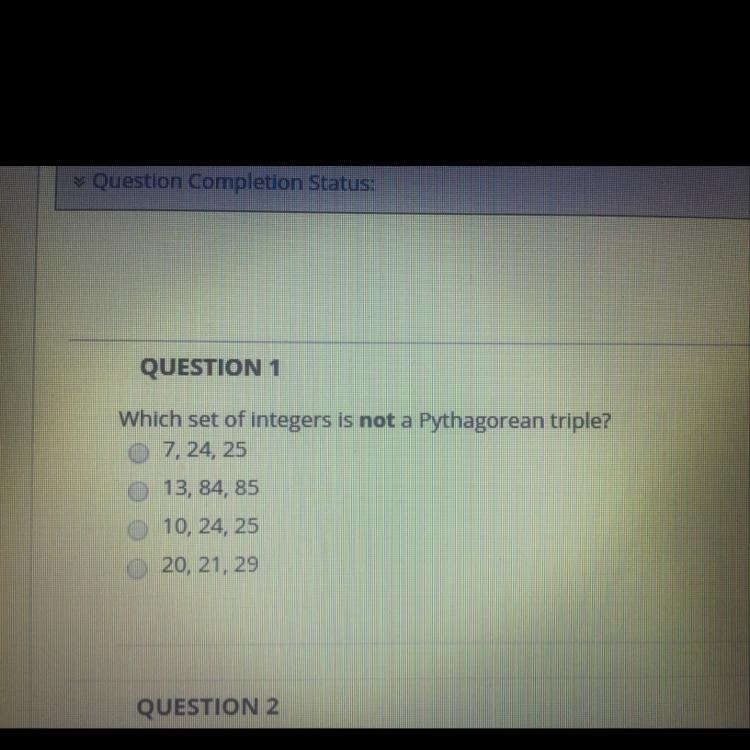 Which set of integers is not a Pythagorean triple?-example-1