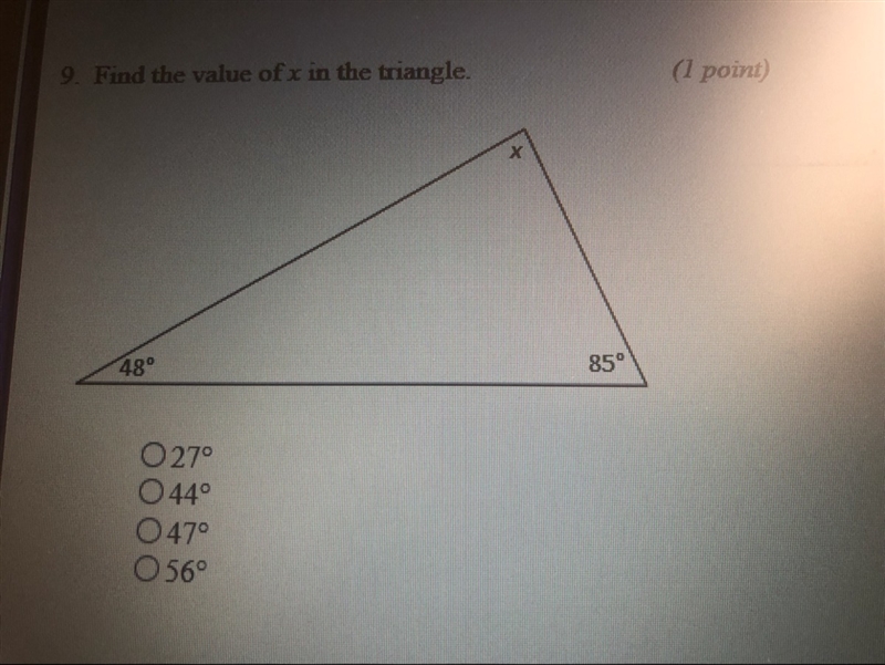 Find the value of x in the triangle-example-1