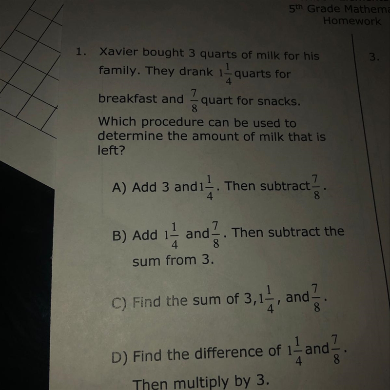 Xavier bought 3 quarts of milk for his family. They drank 1-quarts for breakfast and-example-1
