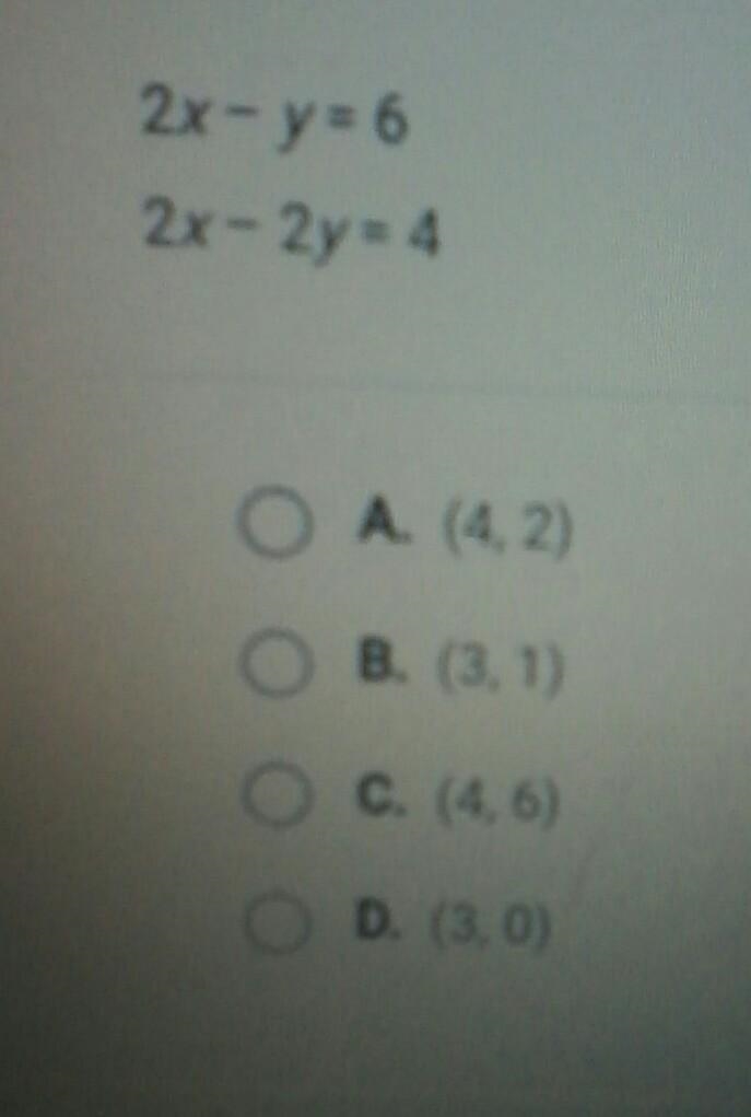 Use the substitution method to slove the system of equations 2x-y=6 2x-2y=4​-example-1