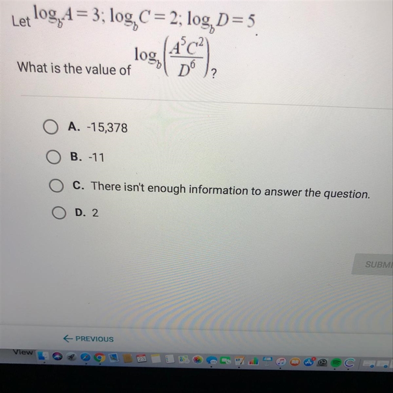 Which is the correct letter answer of the value of the log equation?-example-1