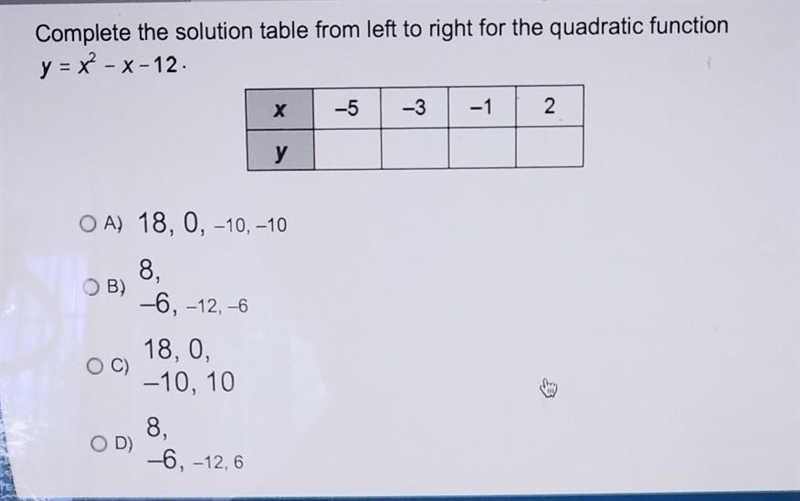 Complete the solution table from left to right for the quadratic function y=X^ - X-example-1