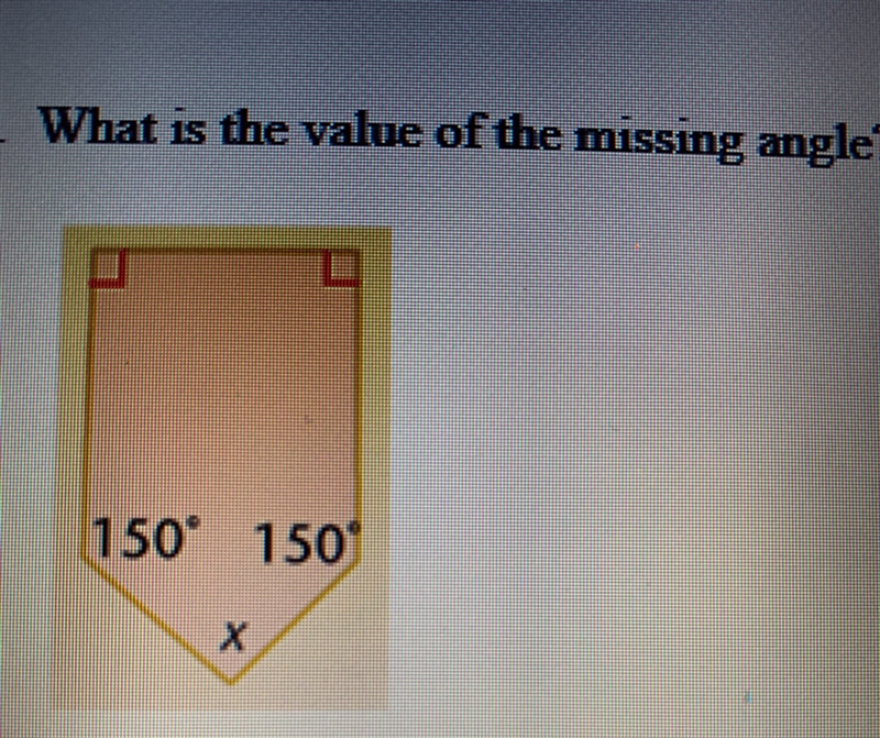 1. What is the value of the missing angle. A 50 B 60 C 100 D 240-example-1