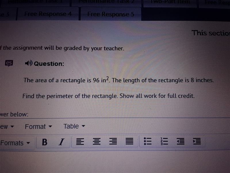 The area of a rectangle is {96}^(2) in the length of the rectangle is 8 inches. Find-example-1