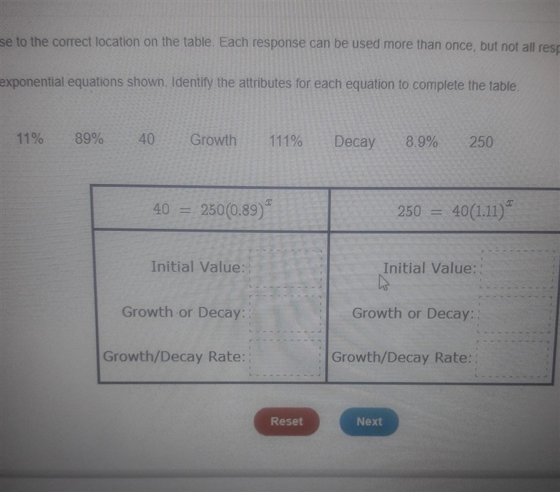 Consider the two exponential equations shown. Identify the attributes for each equation-example-1