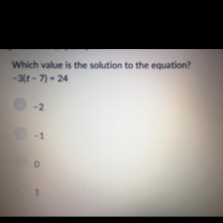 Which value is the solution to the equation? -3(t-7) = 24-example-1