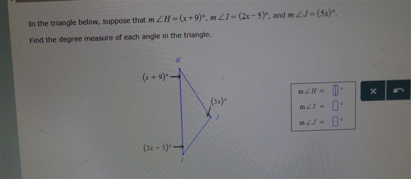 Find the degree measure of each angle in the triangle ​-example-1