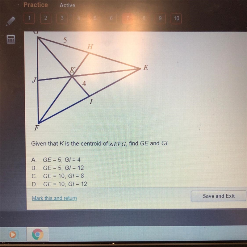 Given that K is the centroid of EFG find GE and GI-example-1