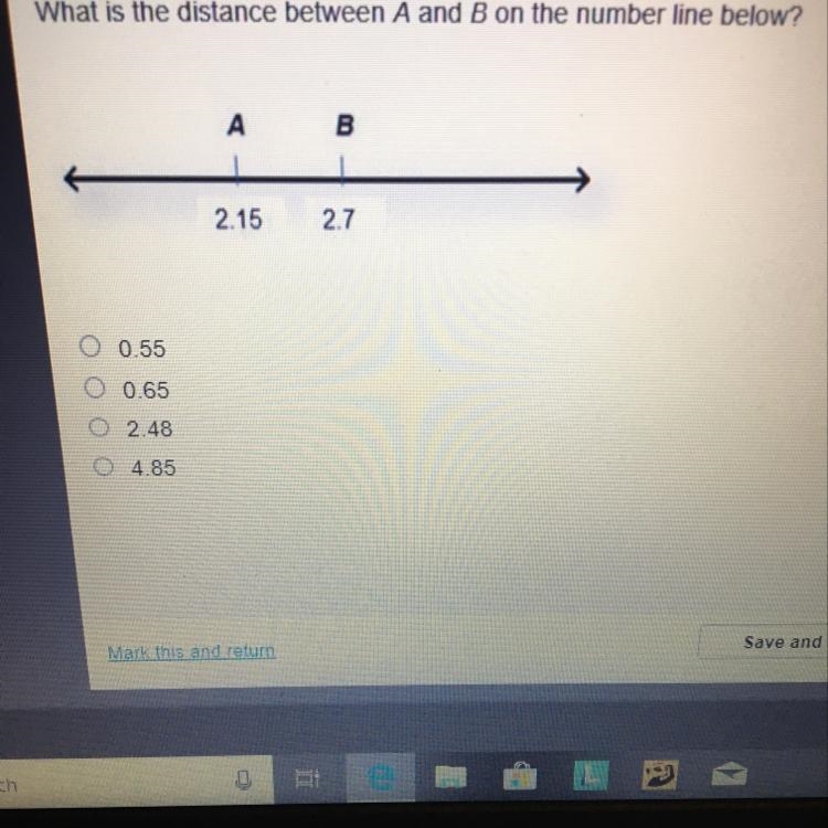 What is the distance between A and B on the number line below? 2.15 2.7-example-1