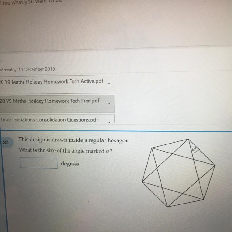 Please find the size of angle a in the hexagon-example-1