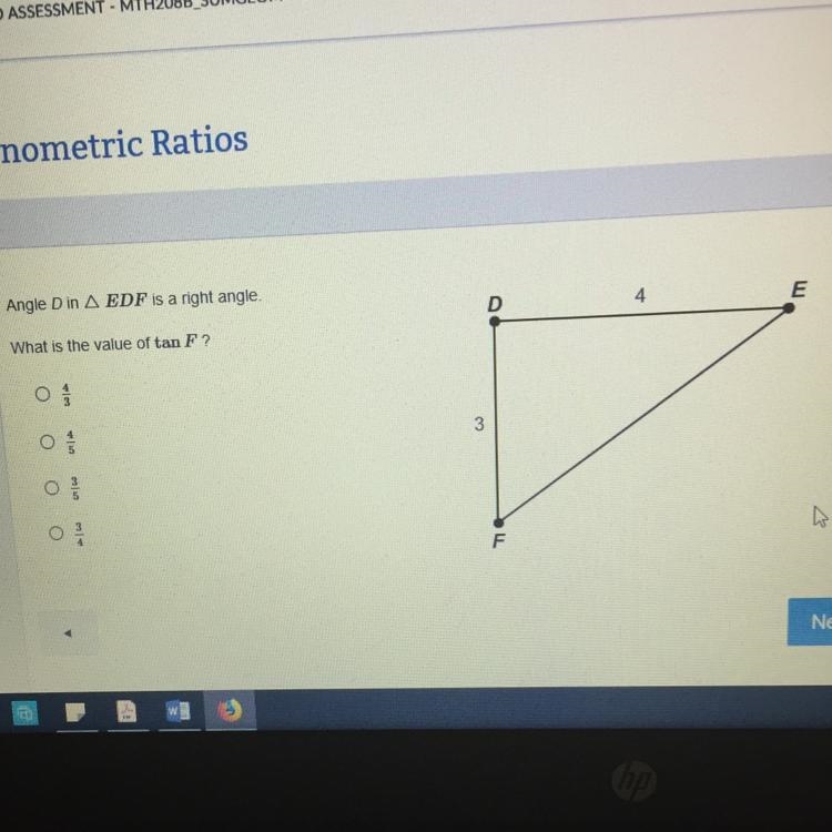 Angle D in EDF is a right angle. What is the value of tan F? Click on the photo-example-1