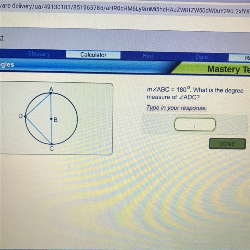 If m angle ABC=180. What is the degree measure of angle ADC-example-1