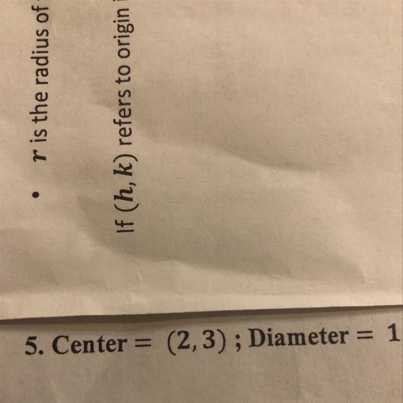 Write an equation of the circle given its center and radius-example-1