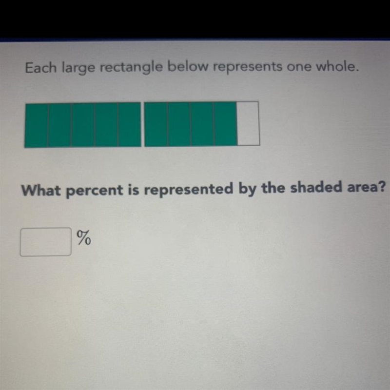 Each large rectangle below represents one whole. What percent is represented by the-example-1