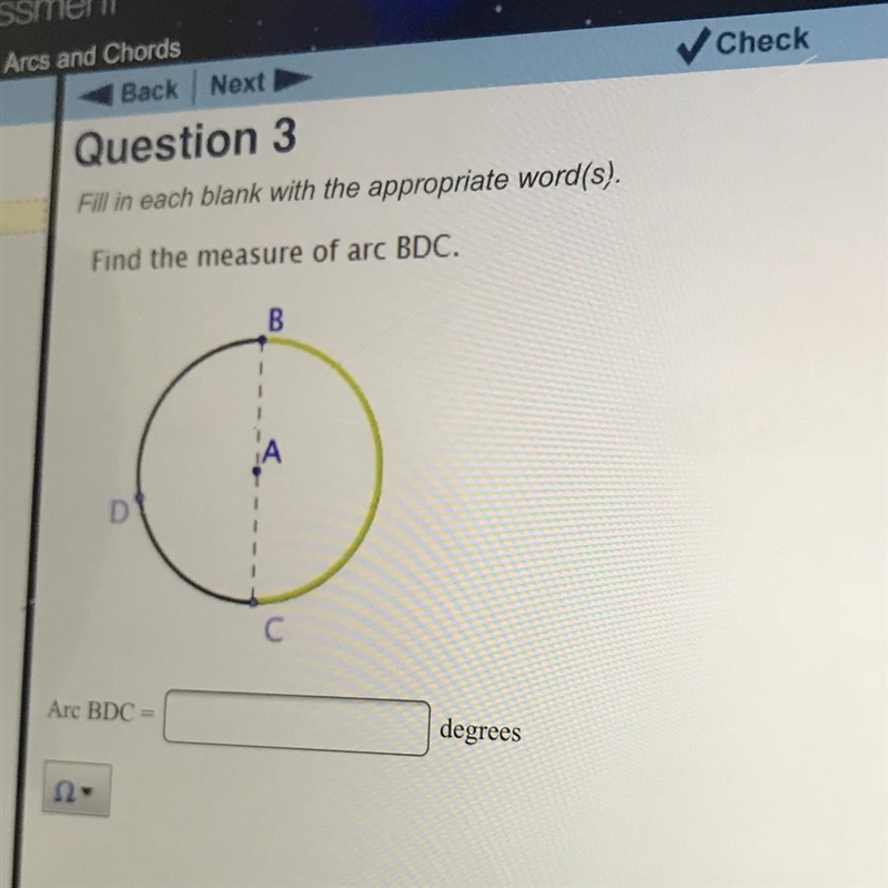 Find the measure of arc BDC-example-1