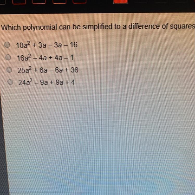 Which polynomial can be simplified to a difference of squares-example-1