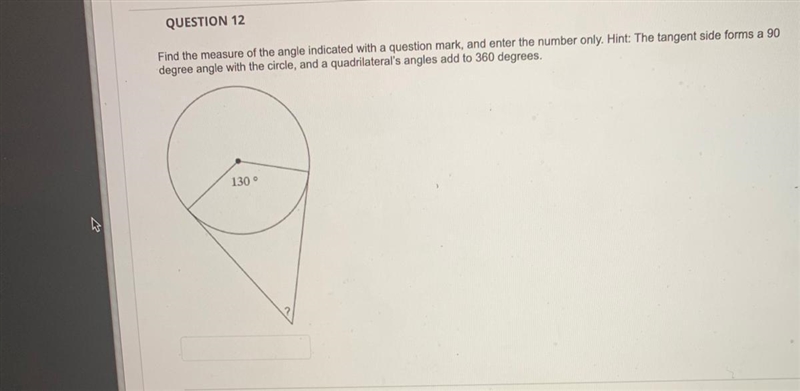 LOOK AT PICTURE. GEOMETRY SOLVING FOR MISSING ANGLE-example-1