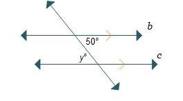 Two parallel lines are crossed by a transversal. What is the value of y? y = 30 y-example-1