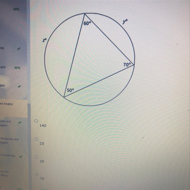 What is the value of z? Answer options: 140, 25, 35, 70-example-1