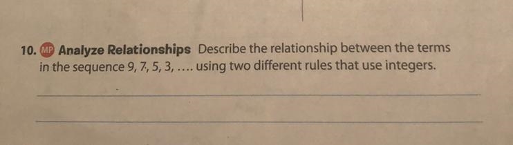 Describe the relationship between the terms in the sequence 9,7,5,3,.... using two-example-1