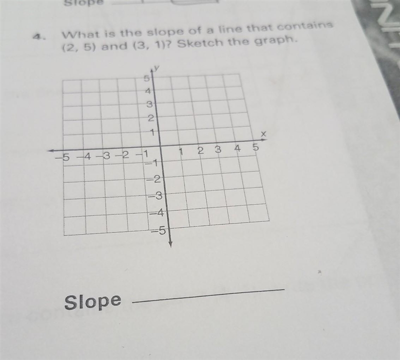 What is the Slope of a line That contains (2,5) and (3, 1) Sketch the graph. Need-example-1