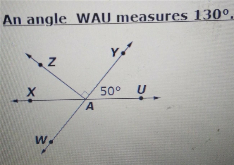 (Picture up top) Lines XU and WY intersect at point A. Based on the diagram, determine-example-1