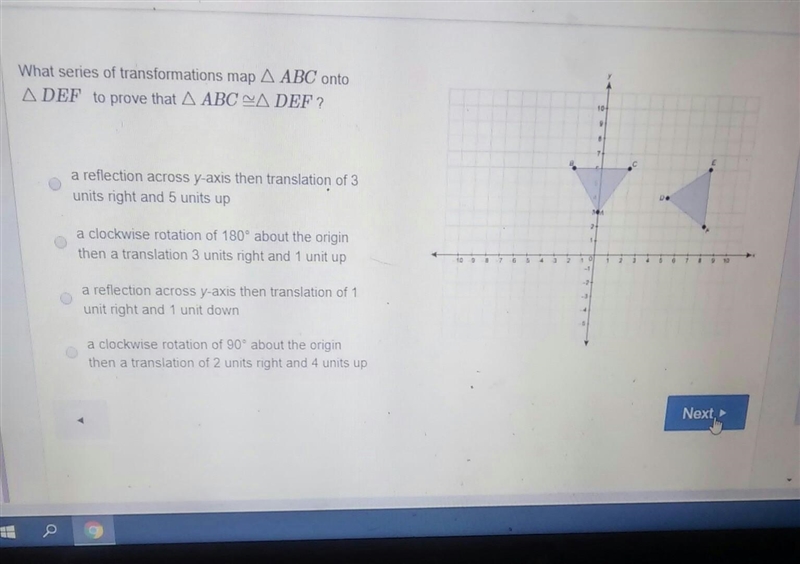 What series of transformations map ABC into DEF to prove that-example-1