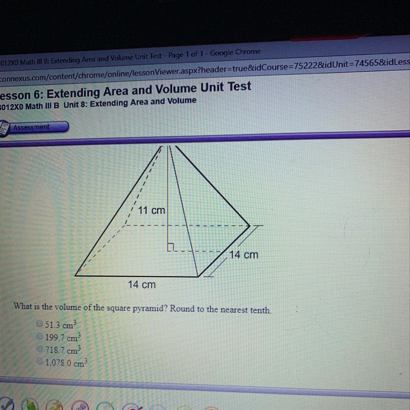 What is the volume of the square pyramid? Round to the nearest tenth.-example-1