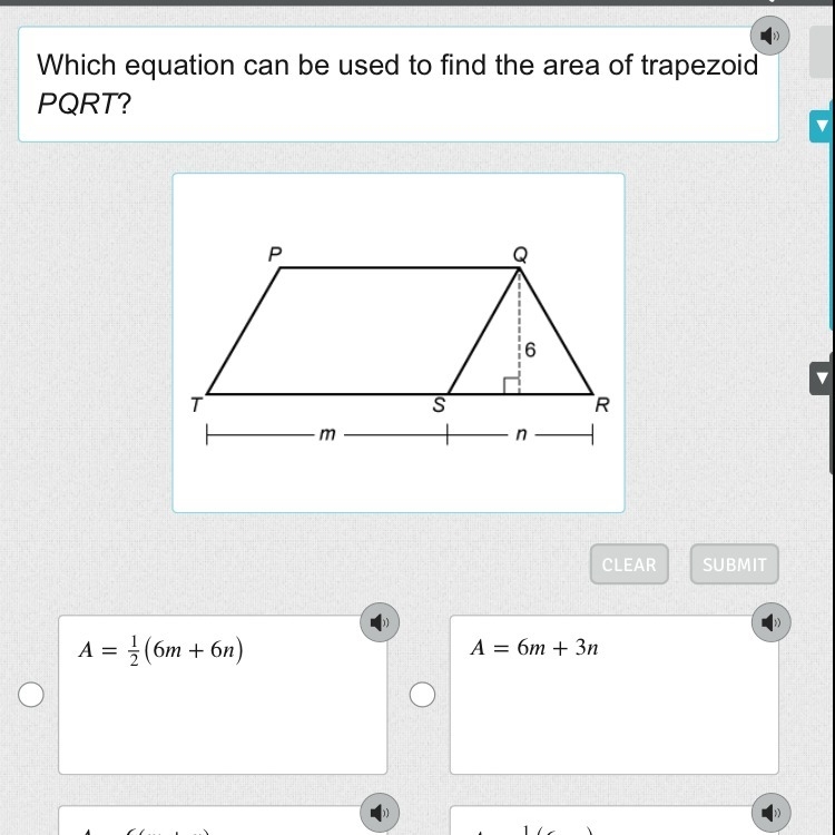 Which equation can be used to find the area of trapezoid PQRT?-example-1