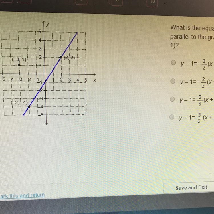 What is your he equation, in point-slope form, of the line that is parallel to the-example-1