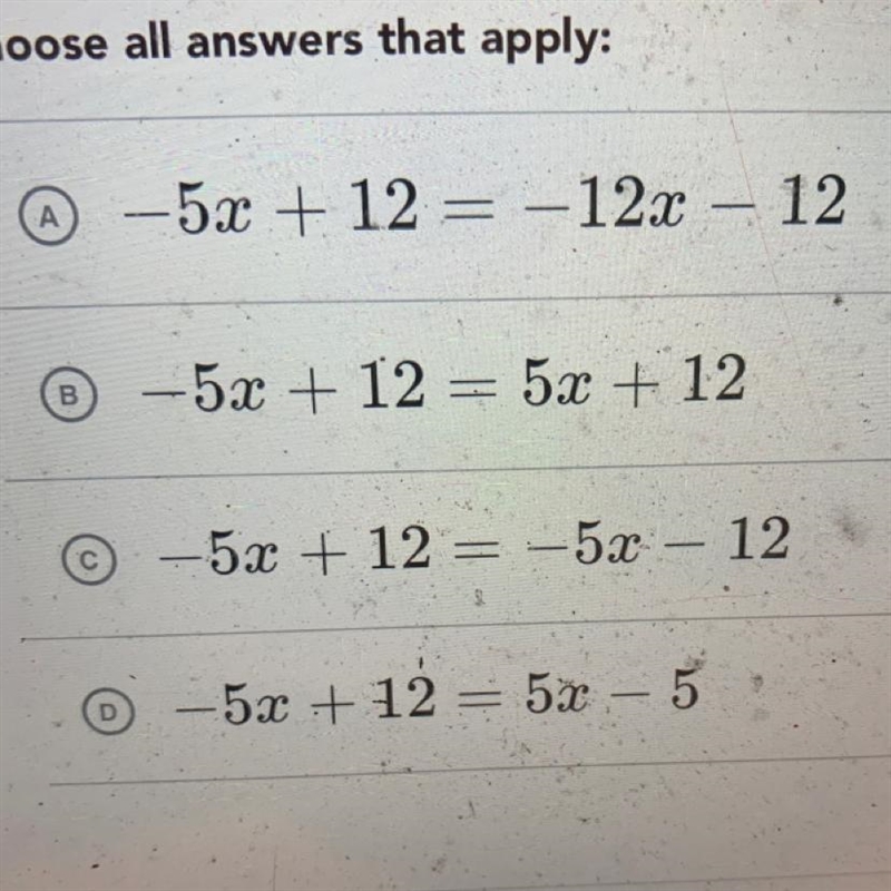 Which of the following equations have exactly one solution?-example-1