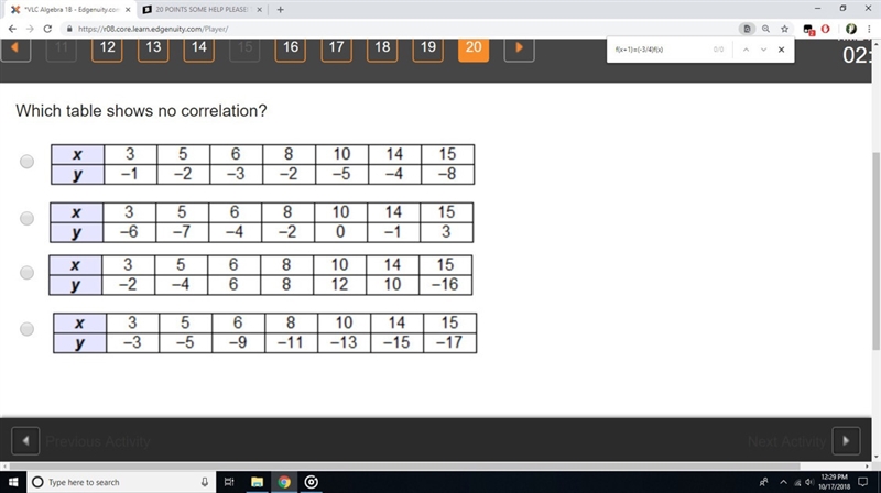 Which table shows no correlation?-example-1