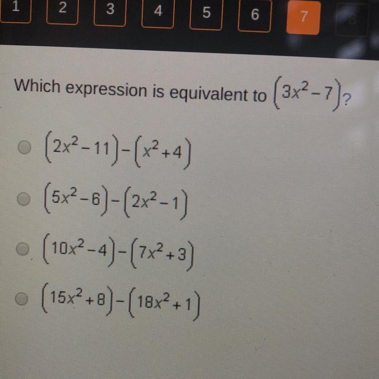 Which expression is equivalent to (3x^2-7)?-example-1