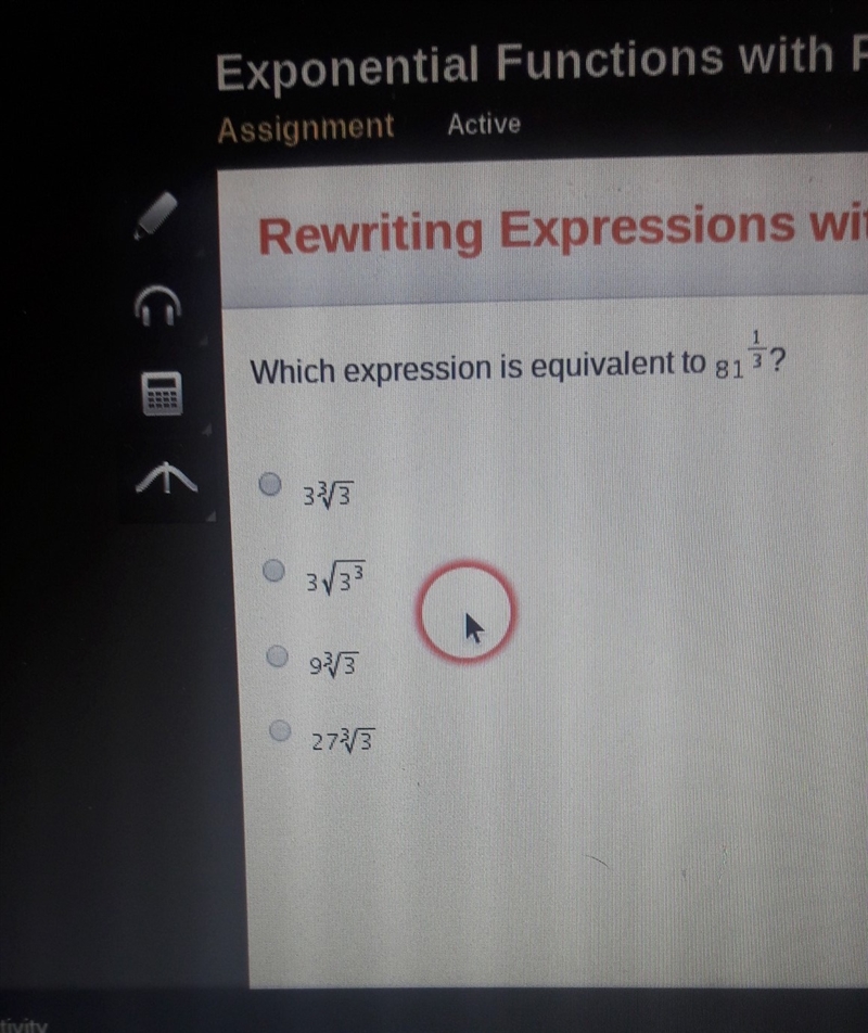 Which equation is equivalent to 81^1/3​-example-1