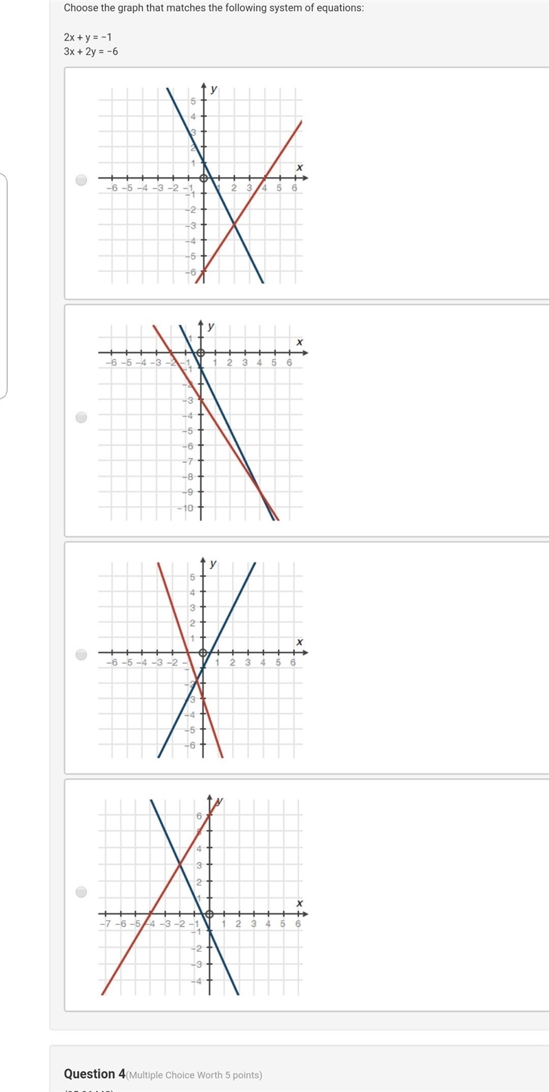 HELP!!!!!!!Choose the graph that matches the following system of equations: 2x + y-example-1